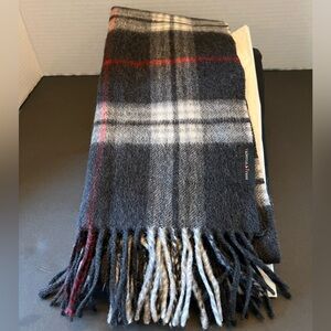 Valentin Fraas 100% Cashmere Black, White and Red Plaid Wool Scarf